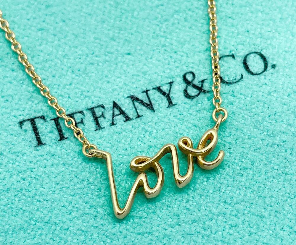 Tiffany & Co. Paloma Picasso 18K Yellow Gold Graffiti Love Pendant Necklace 16"